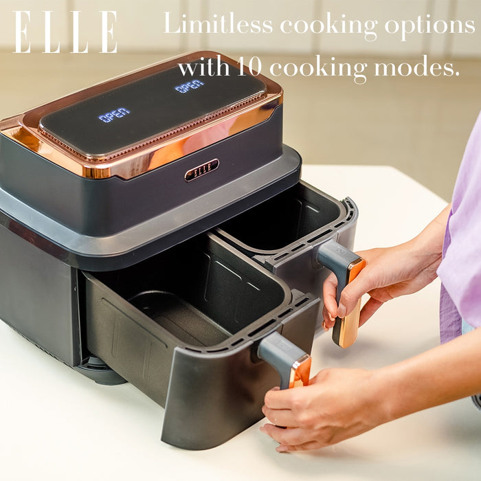 ELLE Air Fryer in Grey & Rose Gold, Dual Basket