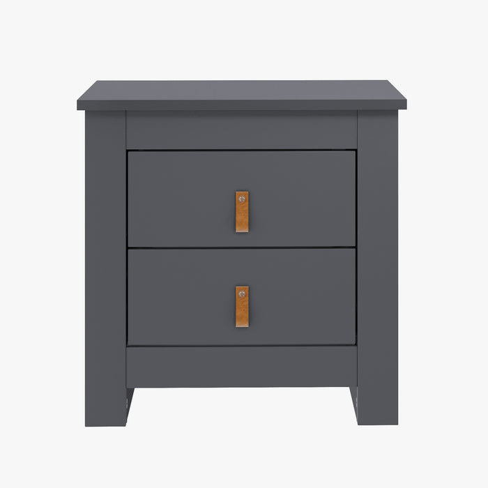 Morton Bedside Table with 2 Drawers in Grey