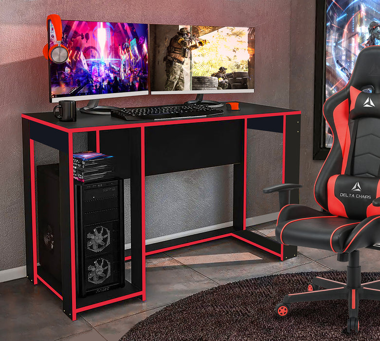 Ryker Gaming Desk Computer Table Workstation, Black With Red Trim