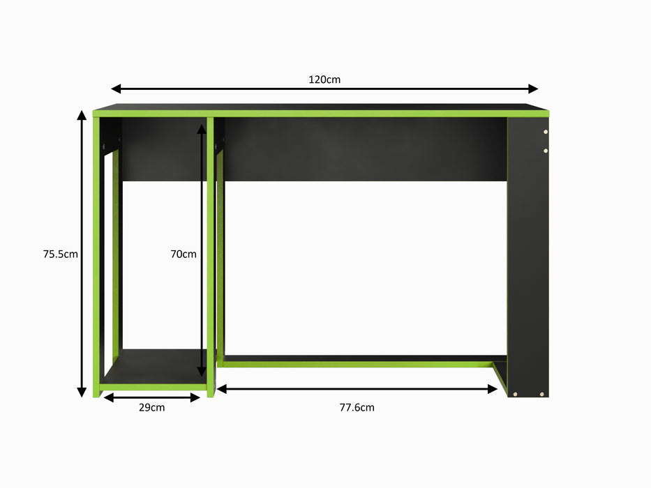 Ryker Gaming Desk Computer Table Workstation, Black With Green Trim