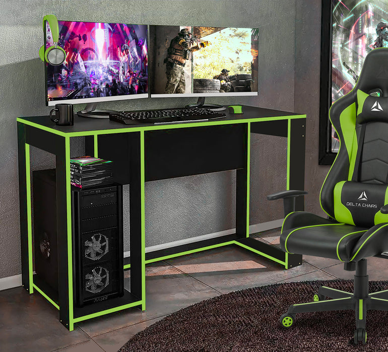 Ryker Gaming Desk Table, Black With Green Trim