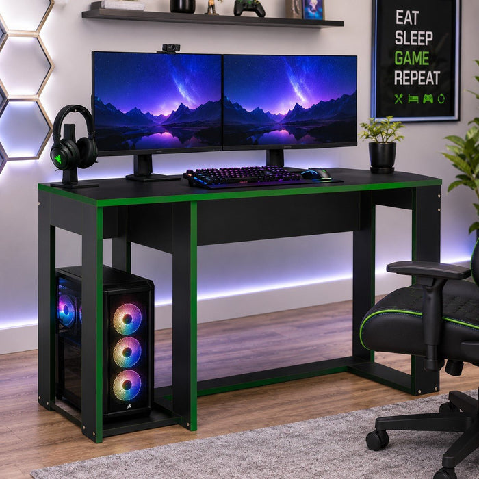 Ryker Gaming Office Desk Table, Black With Green Trim