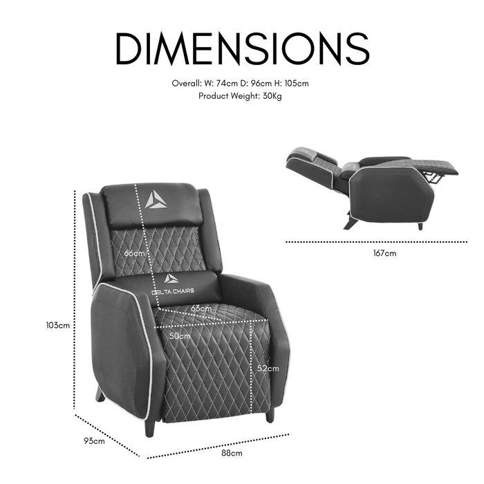 Delta Gaming Recliner Armchair with Footrest Office, Desk, Computer Chair for Gaming, Black With Blue Trim
