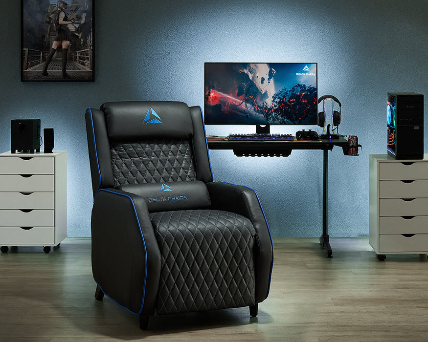 Delta Gaming Recliner Armchair with Footrest Office, Desk, Computer Chair for Gaming, Black With Blue Trim