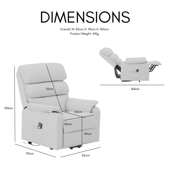 Blair Electric Recliner Lift And Tilt Riser Armchair Air Leather, Dark Grey