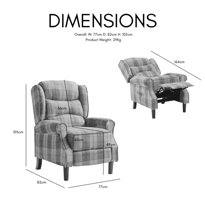 Nairn Tartan Recliner Chair, Grey