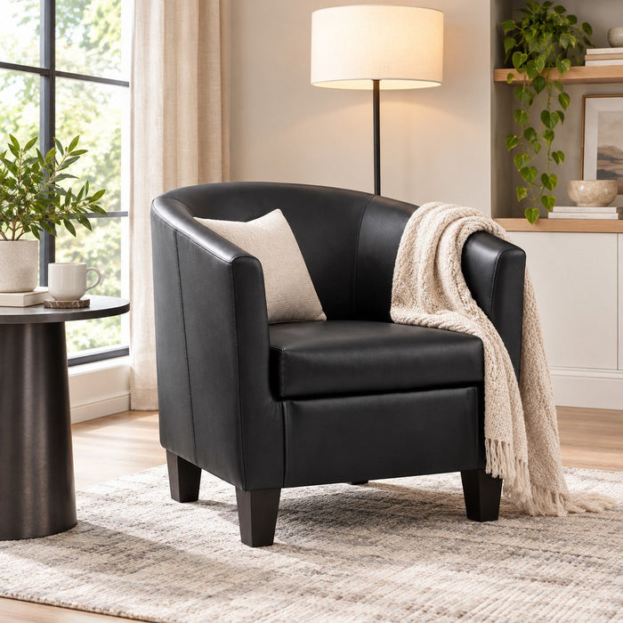 Canberra Accent Tub Chair, Black Faux Leather