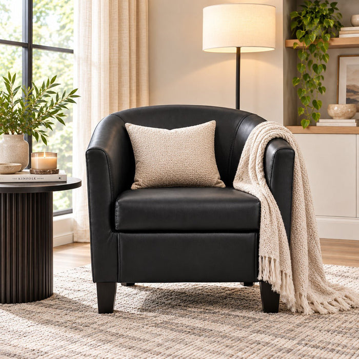 Canberra Accent Tub Chair, Black Faux Leather