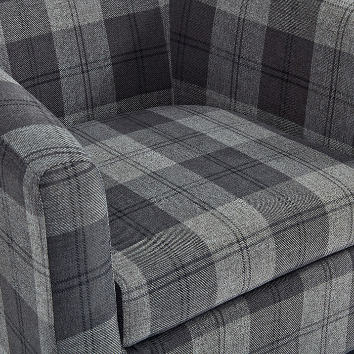 Canberra Accent Tub Chair, Grey Tartan Fabric