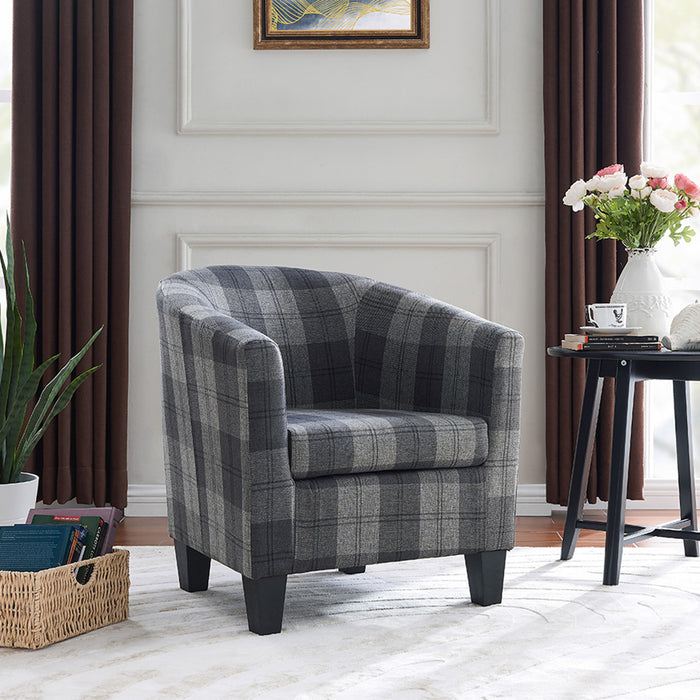 Canberra Accent Tub Chair, Grey Tartan Fabric