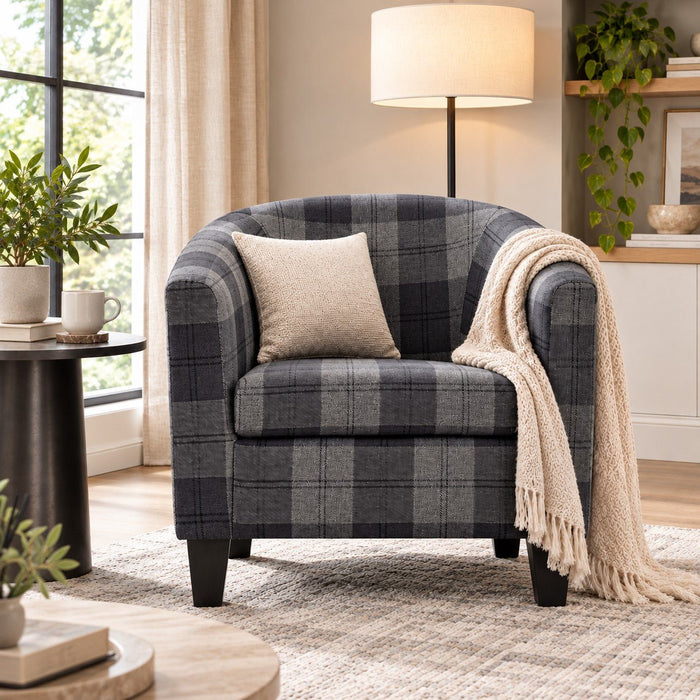 Canberra Accent Tub Chair, Grey Tartan Fabric