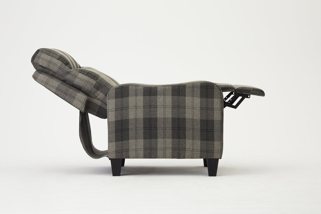 Lennox High Back Recliner Armchair Grey Tartan Sofa