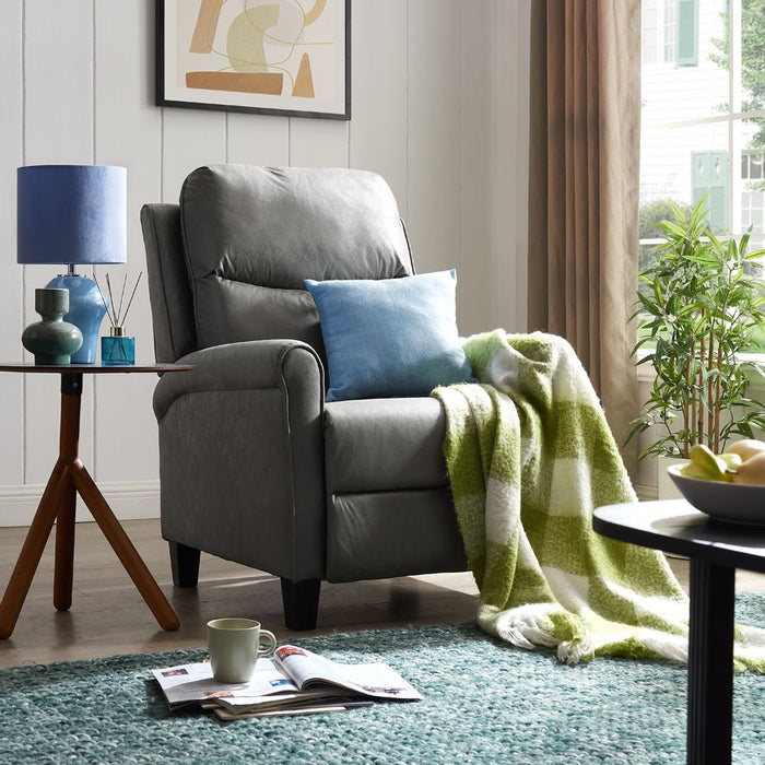 Evan Recliner Armchair Grey Air Leather Home Detail