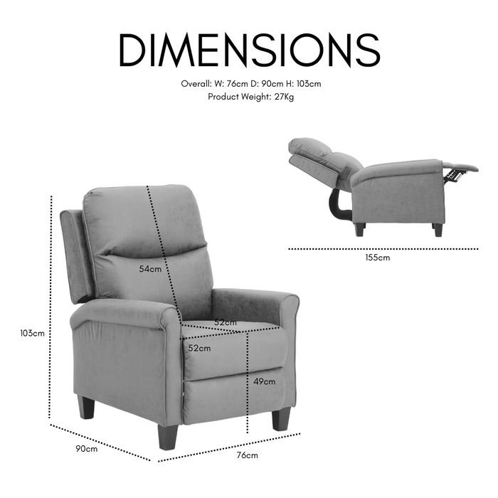 Evan  High Back Recliner Armchair Grey Tartan Sofa