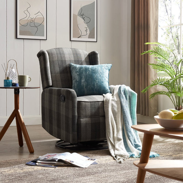 Fabric Pushback Recliner Armchair In Beige Tartan | Robert Dyas