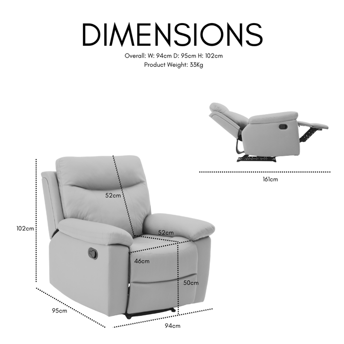 Theo High Back Recliner Armchair Grey PU Faux Leather