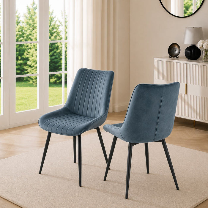Girona Dining Chair Set of 2, Blue Velvet