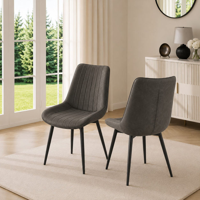 Girona Dining Chair Set of 2, Grey Faux Leather