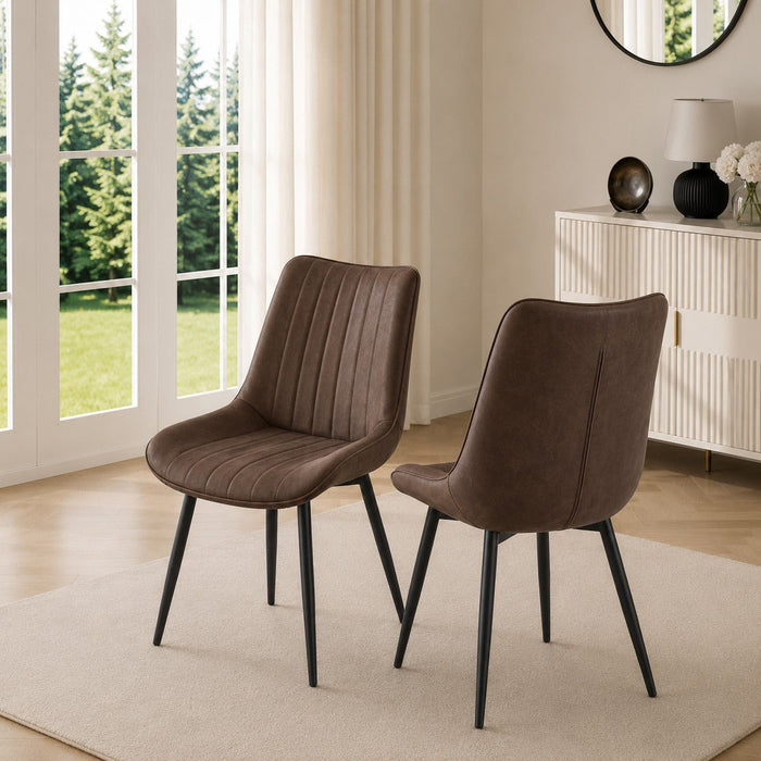 Girona Dining Chair Set of 2, Brown Faux Leather
