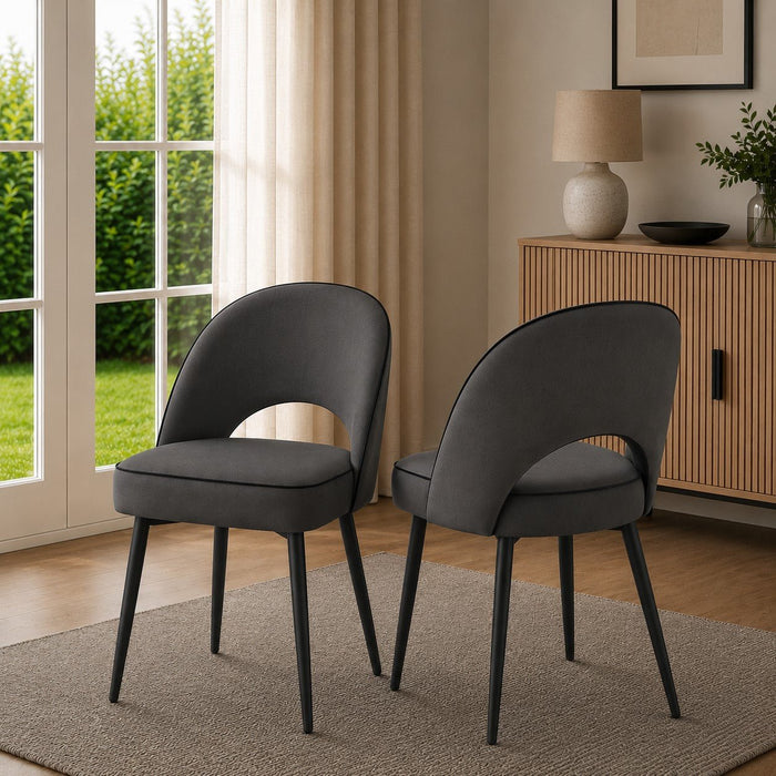 Tiago Velvet Dining Chair Set of 2, Grey