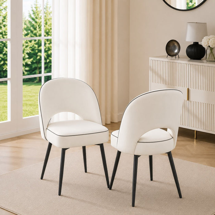 Tiago Velvet Dining Chair Set of 2, Ivory