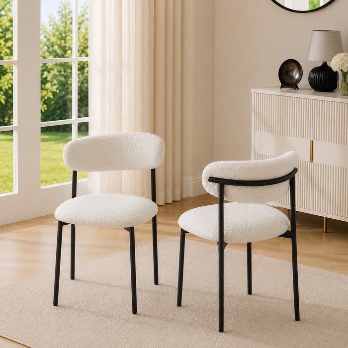 Elda Boucle Dining Chair Set of 2, White
