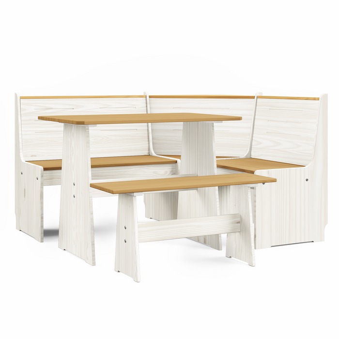 Latham Corner Dining Set with Table and Benches Kitchen Dining Solid Wood, White and Oak Effect