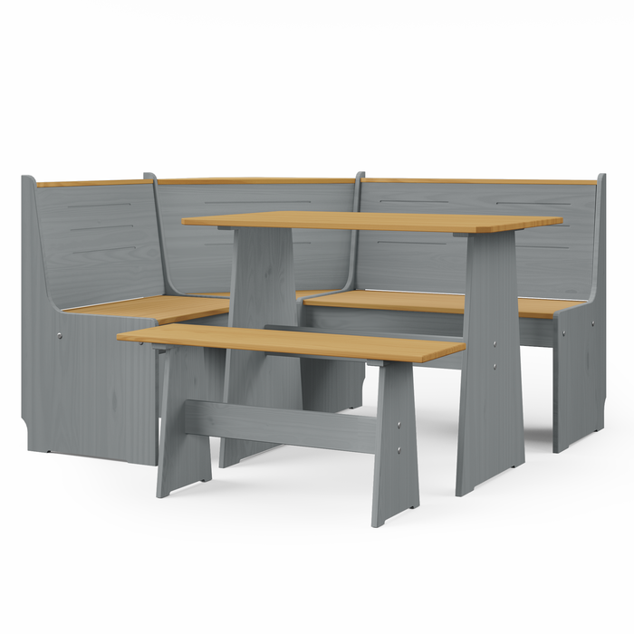 Latham Corner Dining Set with Table and Benches Kitchen Dining Solid Wood, Grey and Oak Effect