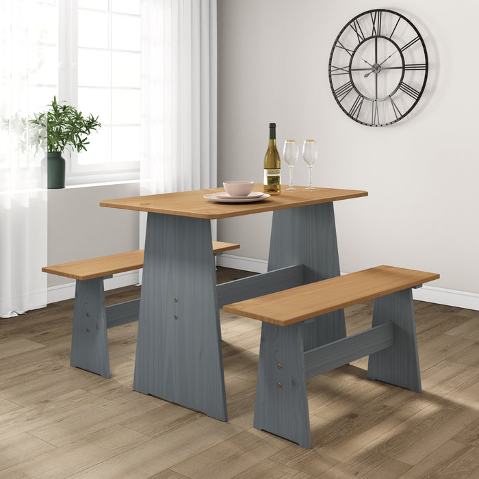 Logan Dining Table With 2 Bench Set Kitchen Diner Bench Set Solid Pine, Grey