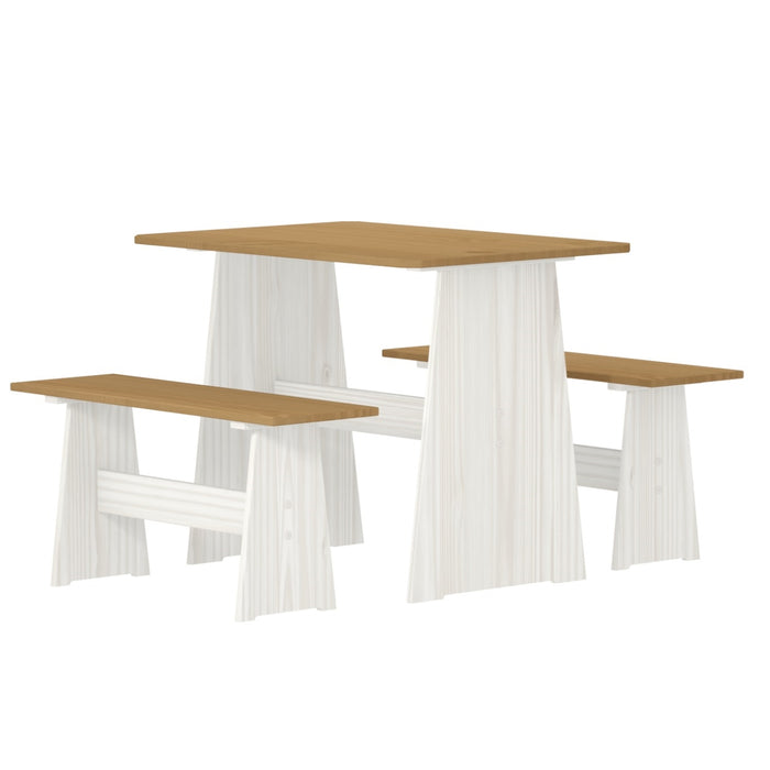 Logan Dining Table With 2 Bench Set Kitchen Diner Bench Set Solid Pine, White