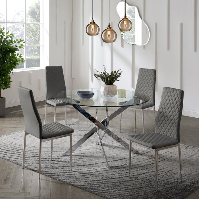 Sierra Faux Leather Dining Chair Set of 4, Grey with Silver Legs