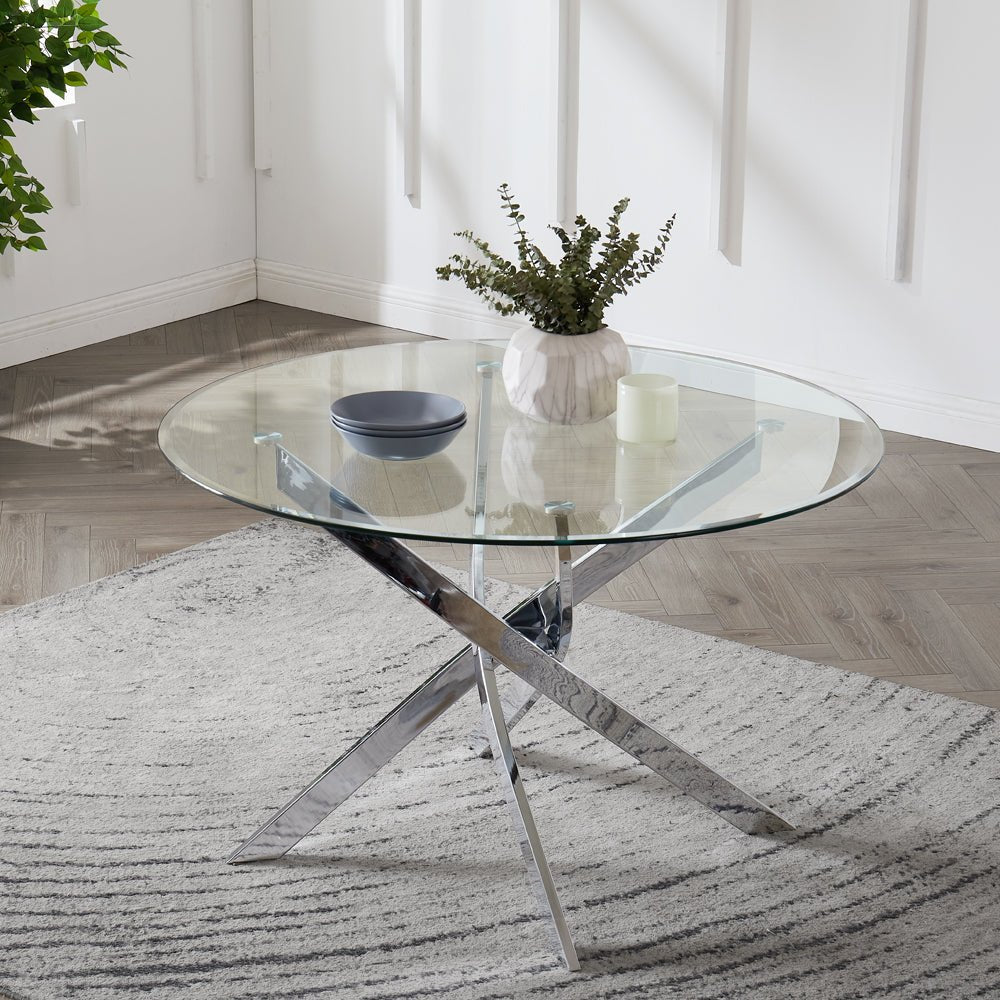 Livorno Seater Glass Dining Table Silver Legs Home Detail UK