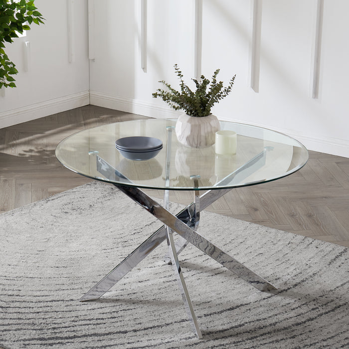 Livorno 4 Seater Round Glass Dining Table, Silver Legs