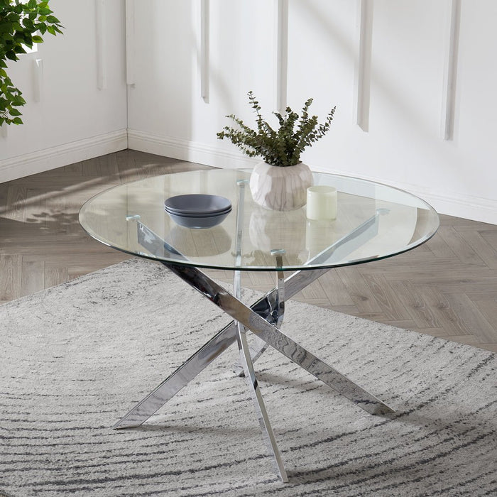 Livorno Seater Glass Dining Table Silver Legs Home Detail UK