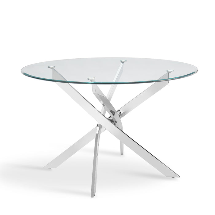 Livorno 4 Seater Round Glass Dining Table, Silver Legs