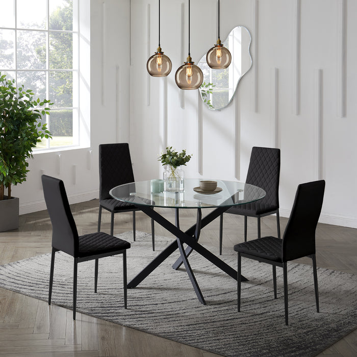 Livorno Black Leg Glass Dining Table & 4 Sierra Chairs, Black Chair