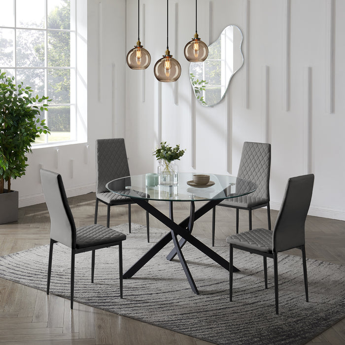 Livorno Black Leg Glass Dining Table & 4 Sierra Chairs, Grey Chair with Black Legs