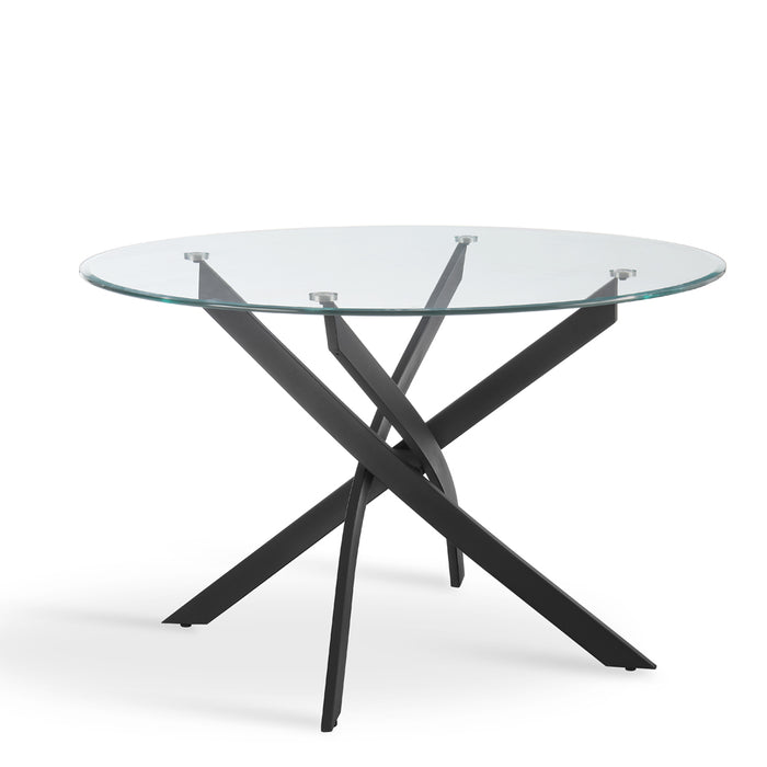 Livorno 4 Seater Round Glass Dining Table, Black Legs