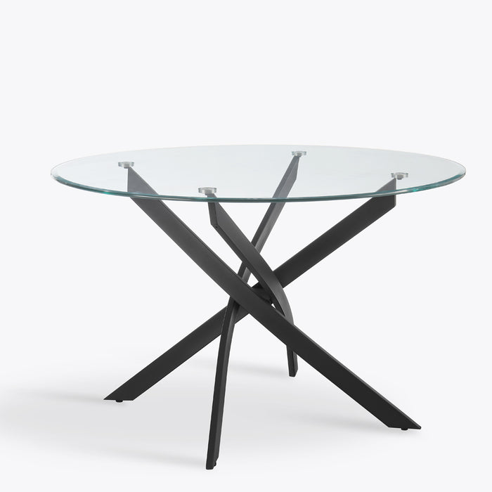 Livorno Black Leg Glass Dining Table & 6 Bilbao Chairs, Dark Grey Fabric