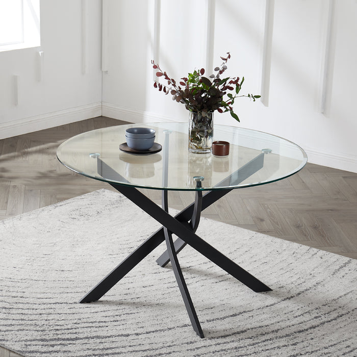 Livorno 4 Seater Round Glass Dining Table, Black Legs