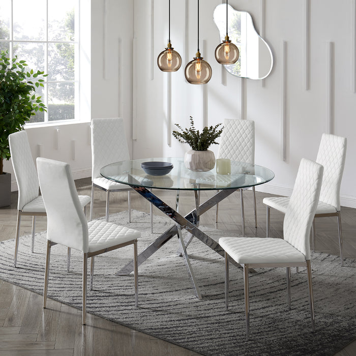 Sierra Faux Leather Dining Chair Set of 6, White with Silver Legs