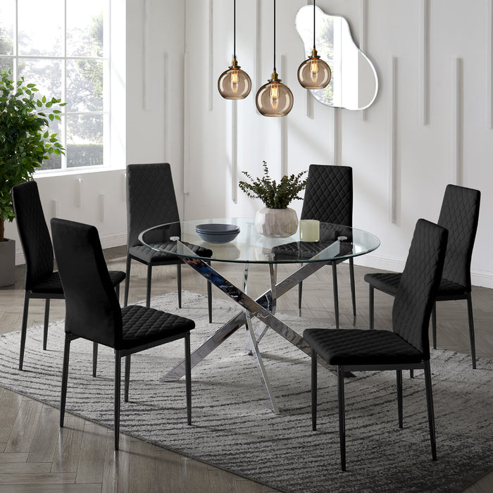 Sierra Faux Leather Dining Chair Set of 6, Black with Black Legs