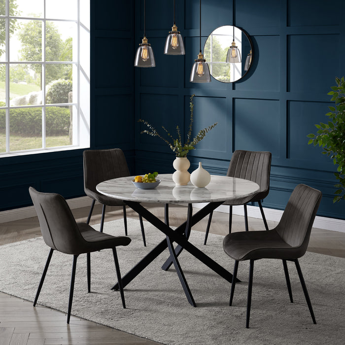 Modena Marble Effect Dining Table & 4 Girona Chairs, Grey Velvet