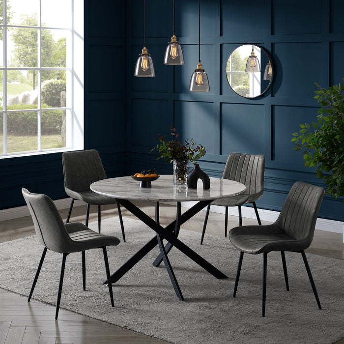 Modena Marble Effect Dining Table & 4 Girona Chairs, Grey Faux Leather