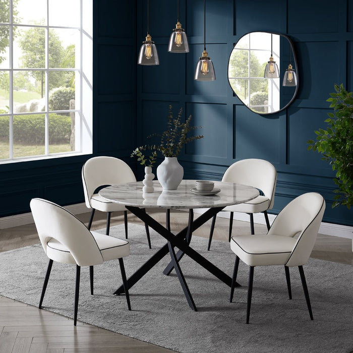Modena 4 Seater Round Marble Effect Dining Table & Chairs
