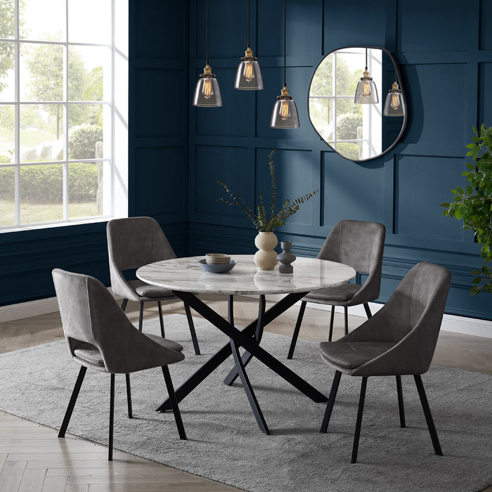 Modena Marble Effect Dining Table & 4 Bilbao Chairs, Grey Velvet