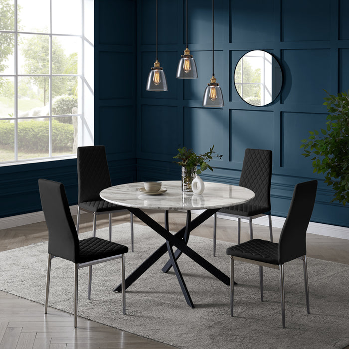 Modena Marble Effect Dining Table & 4 Sierra Chairs, Black with Silver Legs