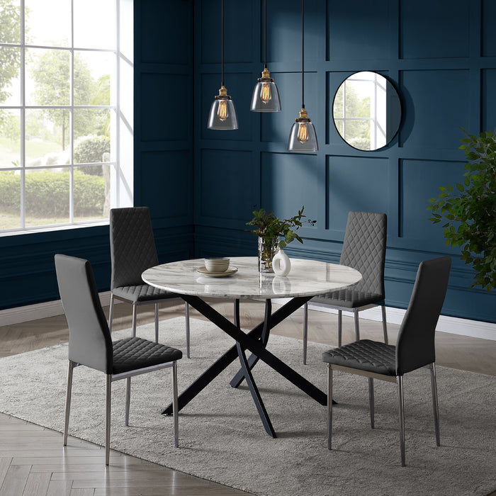 Modena Marble Effect Dining Table & 4 Sierra Chairs, Grey with Silver Legs