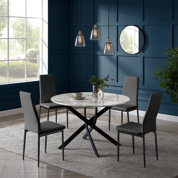 Modena Marble Effect Dining Table & 4 Sierra Chairs, Grey with Black Legs