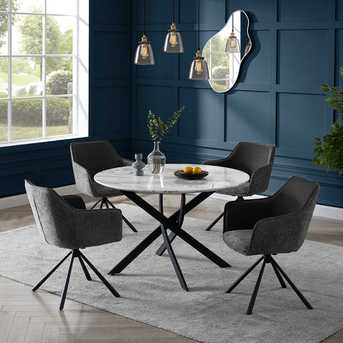 Modena Marble Effect Dining Table & 4 Porto Chairs, Grey Two Tone Fabric